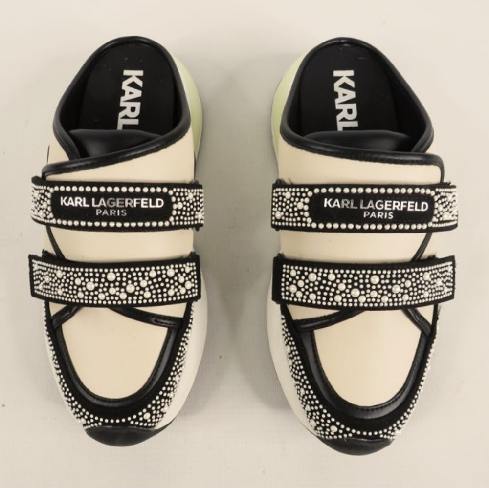 Karl Lagerfeld Paris Dewra Black and Cream Slip-On Sneakers Women's Size 8